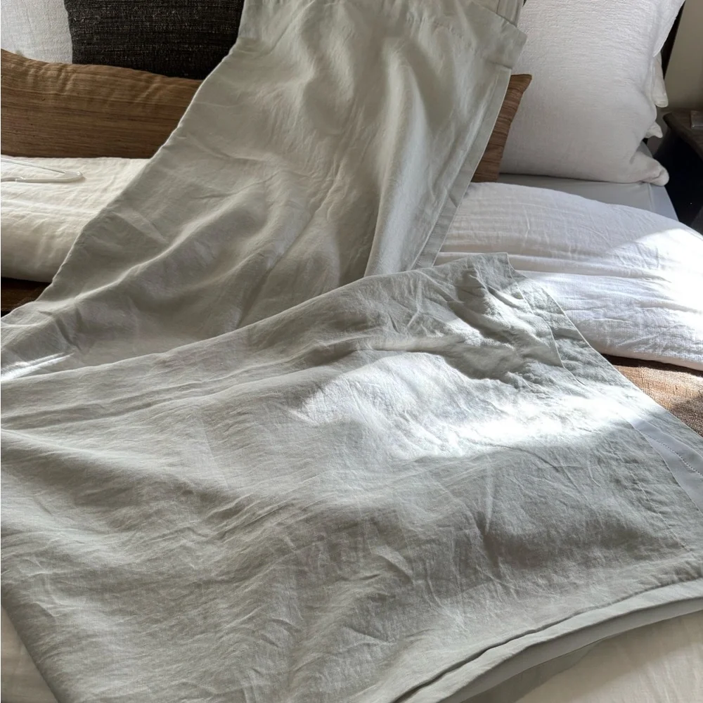West Elm European Flax Linen Blackout Curtain Celadon Melange pair 48” x 84”